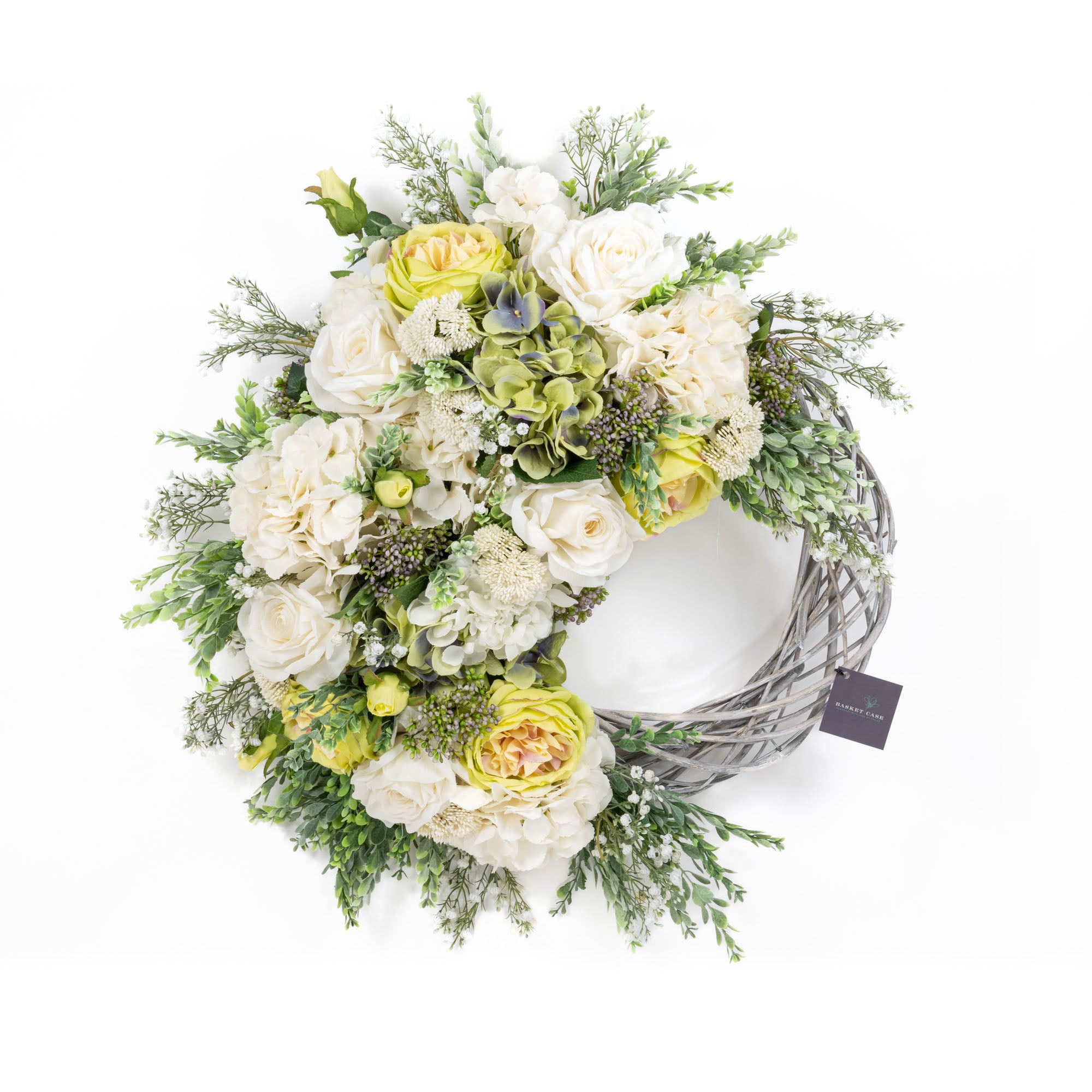 Wreath - Half Floral Wicker Ivory / Green