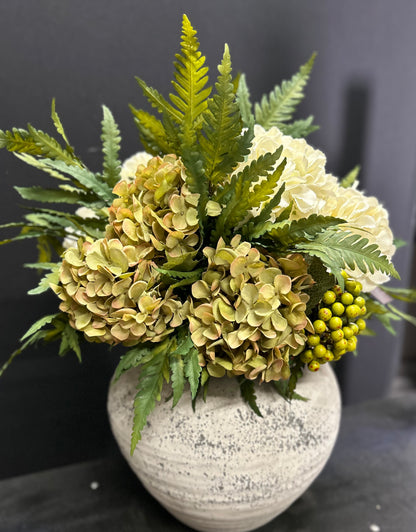 Luxury Ivory and Green Hydrangea Stone Vase Display