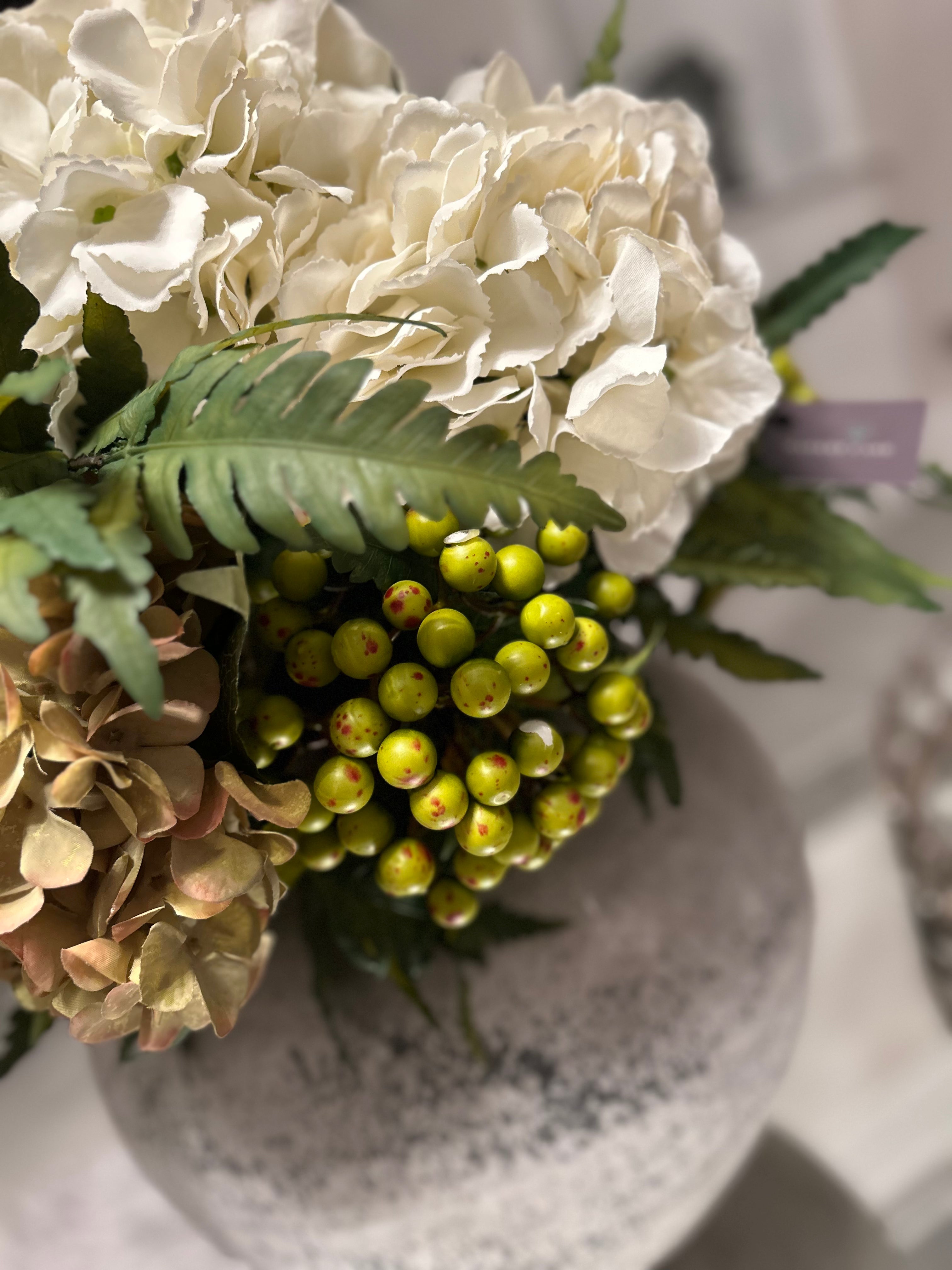 Luxury Ivory and Green Hydrangea Stone Vase Display