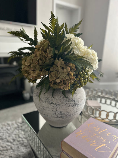 Luxury Ivory and Green Hydrangea Stone Vase Display