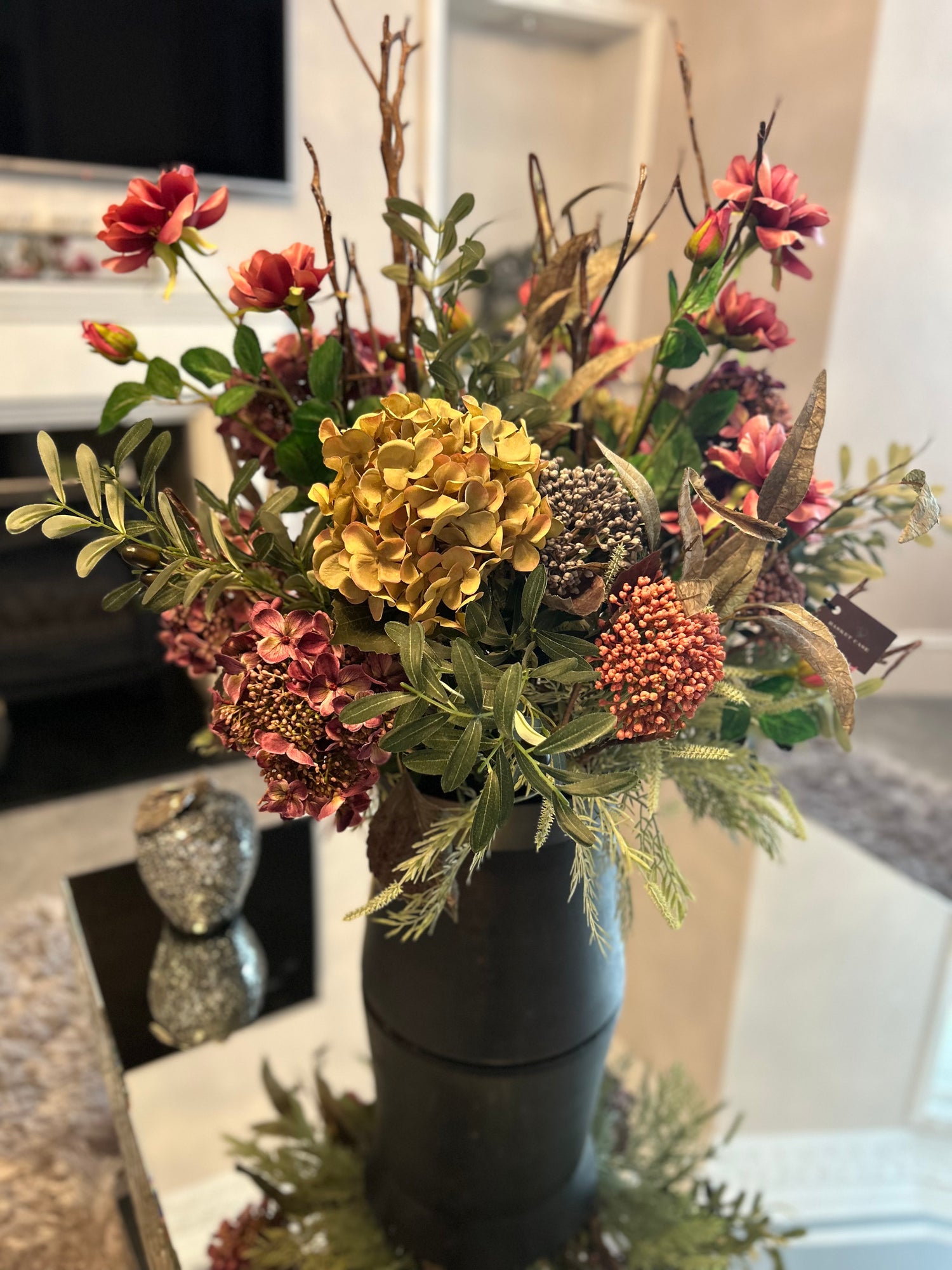 Luxury Wild Flowers with Black Stone Vase Display